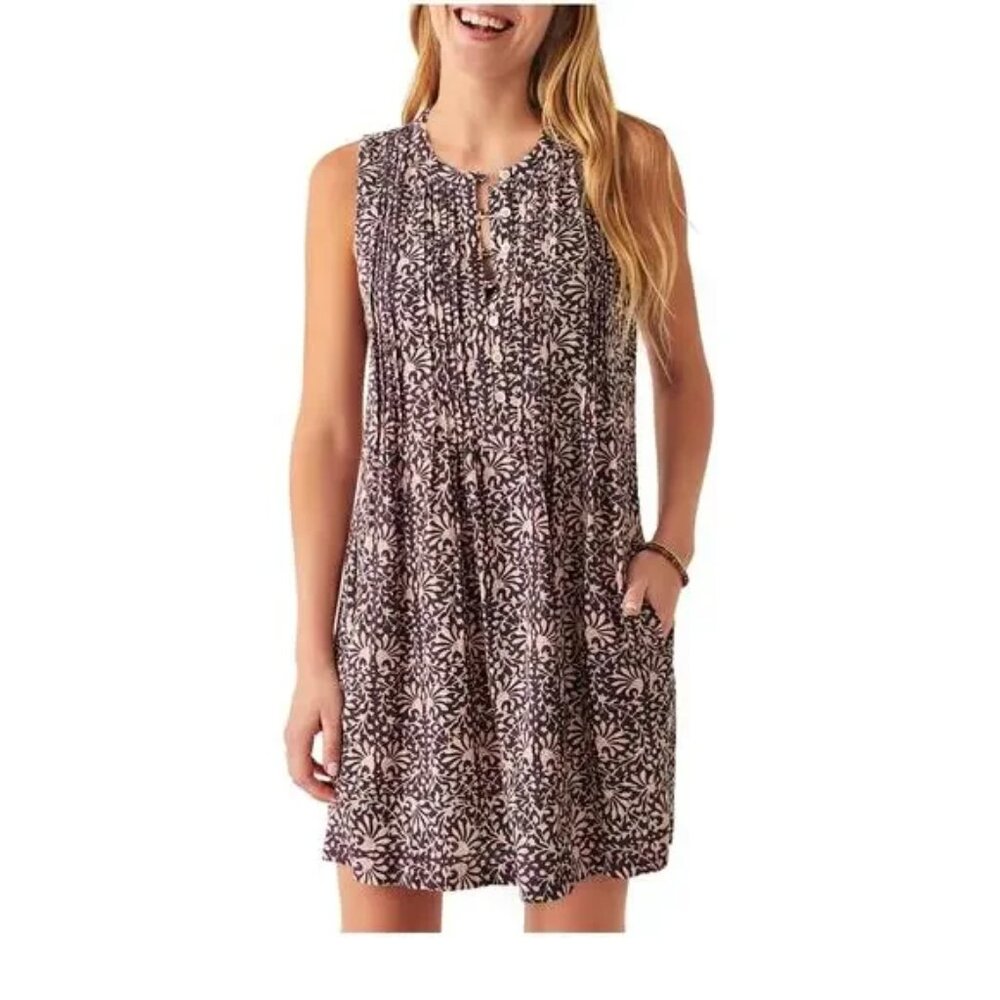 Faherty Isha Sleeveless Pintuck Linen Blend Minidress Midnight Kurala Floral - Picture 12 of 12